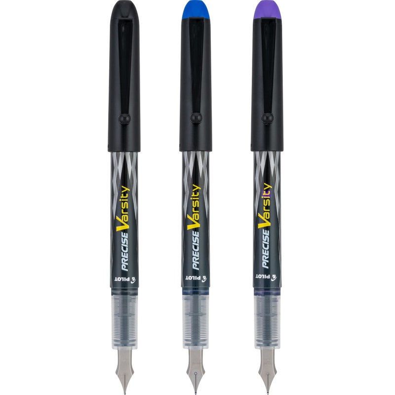 PILOT Precise Varsity Pre-Filled Fountain Pens, Medium Point Stainless Steel Nib, Black/Blue/Purple Inks, 3-Pack (90022) - Image 5